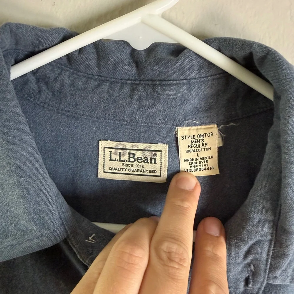 LL Bean Mens Large Blue Cotton Chamois‎ Cloth Button Down Work Shirt OMT03